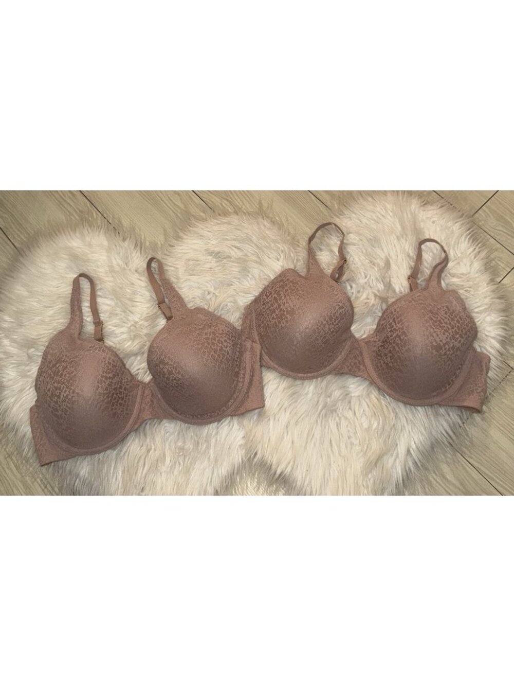 2 Natori 731318 Pretty Smooth Full Fit Contour T-Shirt Bras Lace Womens 38C Buff